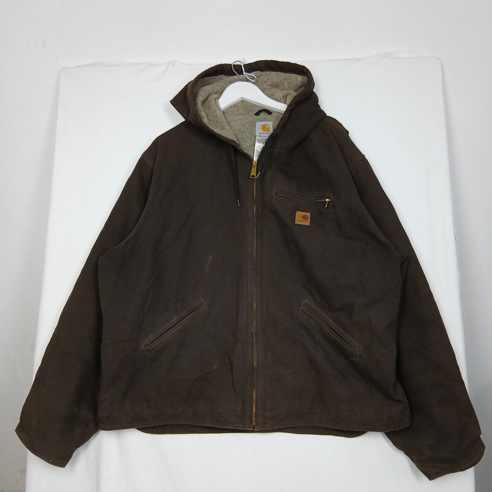 Carhartt J141 DKB Sandstone Sierra Sherpa Lined Jacket Dark Brown Mens 2XL